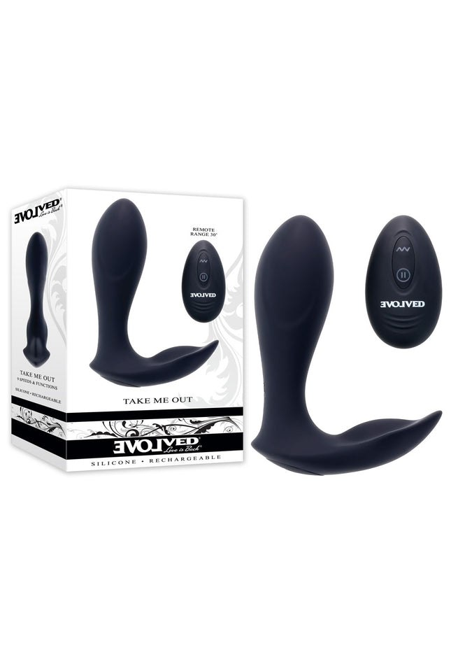 Evolved TAKE ME OUT - Black USB Rechargeable Wearable Vibrator with Remote Control