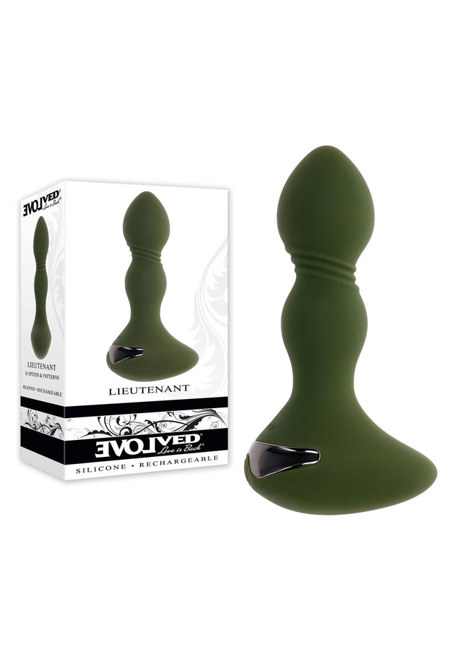 Evolved LIEUTENANT - Green 12.2 cm USB Rechargeable Vibrating Butt Plug