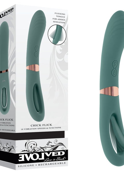 Evolved CHICK FLICK - Olive Green 24 cm USB Rechargeable Vibrator with Flicking Tip