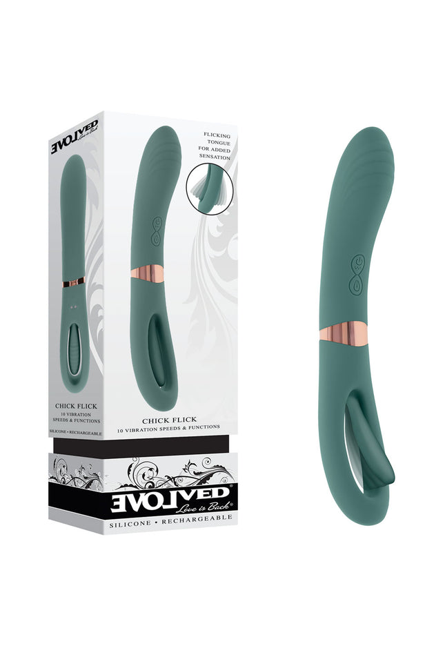 Evolved CHICK FLICK - Olive Green 24 cm USB Rechargeable Vibrator with Flicking Tip