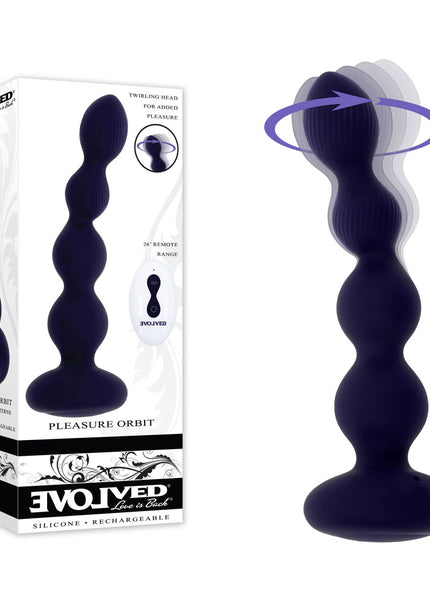 Evolved PLEASURE ORBIT - Navy Blue 17.8 cm USB Rechargeable Twirling & Vibrating Anal Beads with Remote