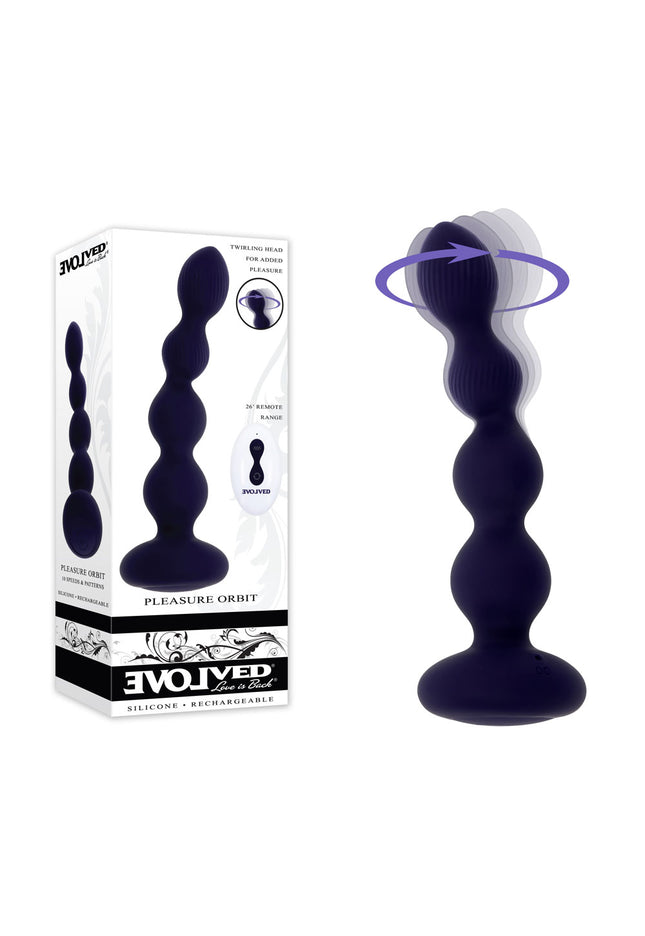Evolved PLEASURE ORBIT - Navy Blue 17.8 cm USB Rechargeable Twirling & Vibrating Anal Beads with Remote