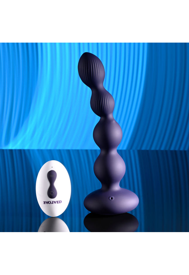 Evolved PLEASURE ORBIT - Navy Blue 17.8 cm USB Rechargeable Twirling & Vibrating Anal Beads with Remote