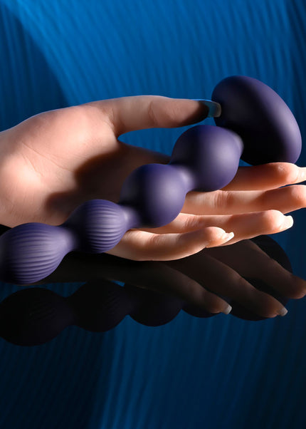 Evolved PLEASURE ORBIT - Navy Blue 17.8 cm USB Rechargeable Twirling & Vibrating Anal Beads with Remote