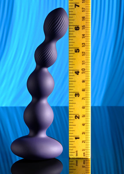 Evolved PLEASURE ORBIT - Navy Blue 17.8 cm USB Rechargeable Twirling & Vibrating Anal Beads with Remote