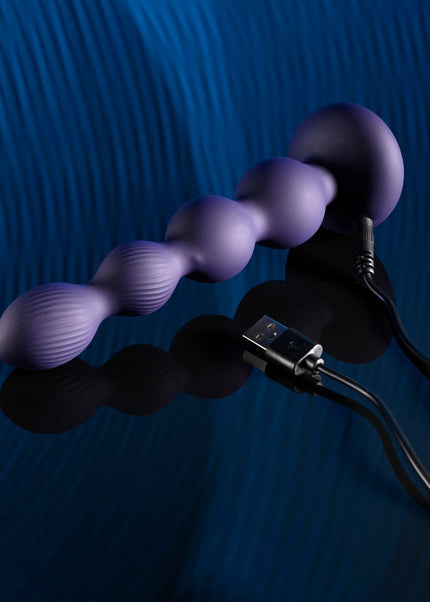 Evolved PLEASURE ORBIT - Navy Blue 17.8 cm USB Rechargeable Twirling & Vibrating Anal Beads with Remote