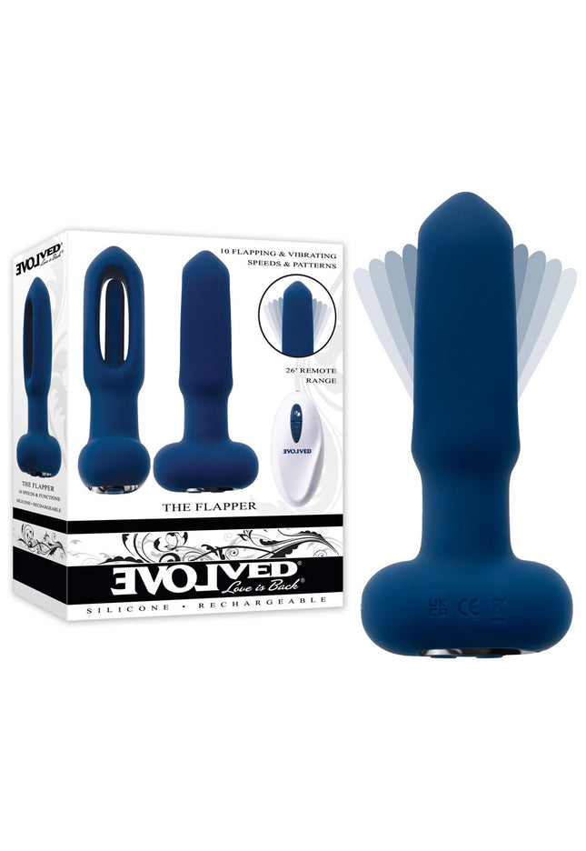 Evolved THE FLAPPER - Blue 14 cm USB Rechargeable Vibrating and Flapping Butt Plug with Remote