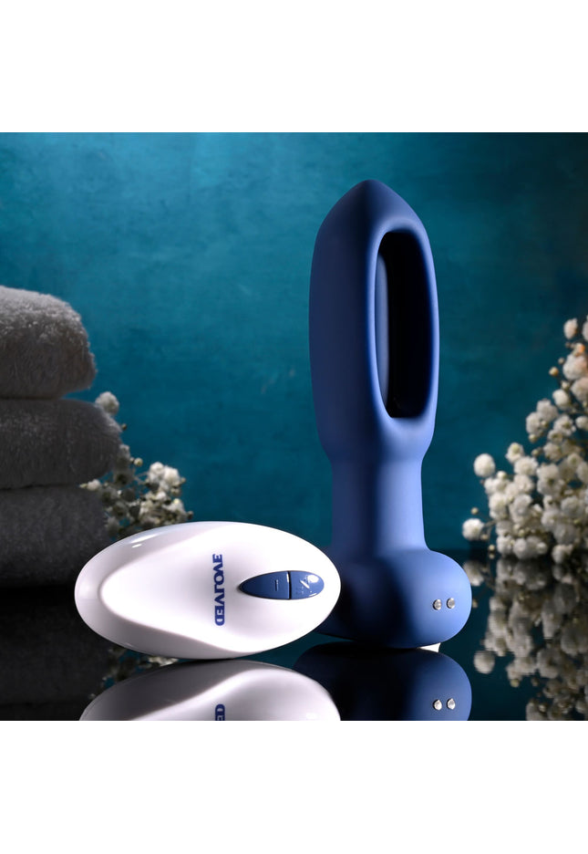 Evolved THE FLAPPER - Blue 14 cm USB Rechargeable Vibrating and Flapping Butt Plug with Remote