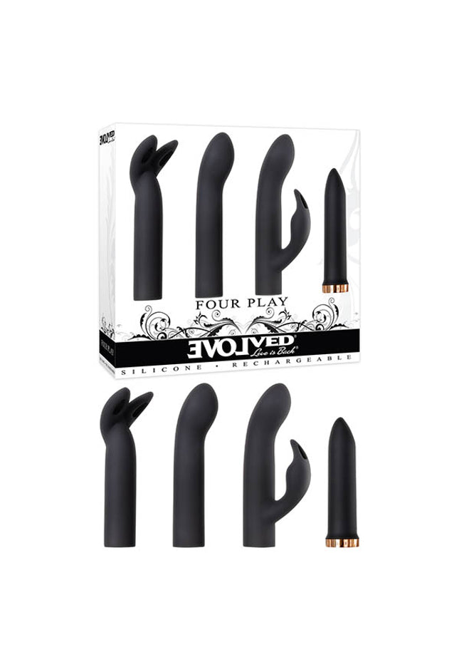 Evolved Four Play - Black USB Rechargeable Bullet with 3 Sleeves