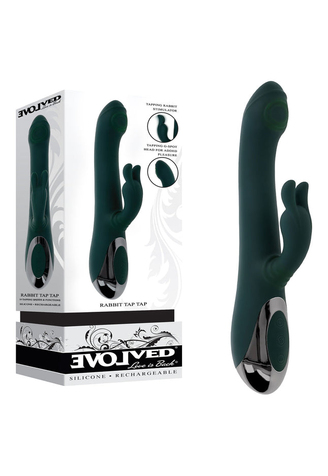 Evolved RABBIT TAP TAP - Green 25 cm USB Rechargeable Rabbit Vibrator with Tapping Tip