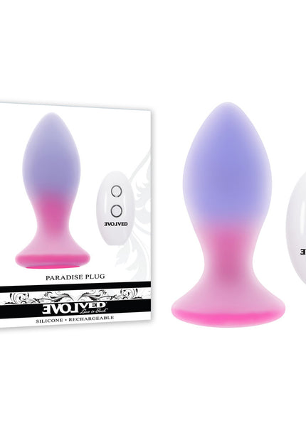 Evolved PARADISE PLUG - Pink/Purple 10.5 cm USB Rechargeable Vibrating Butt Plug with Wireless Remote
