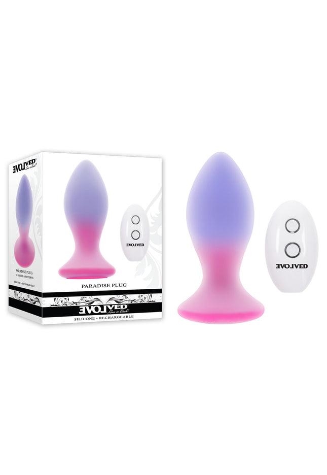 Evolved PARADISE PLUG - Pink/Purple 10.5 cm USB Rechargeable Vibrating Butt Plug with Wireless Remote