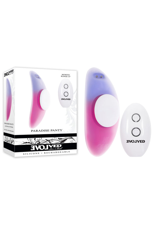 Evolved PARADISE PANTY - Pink/Purple USB Rechargeable Panty Vibrator with Remote Control