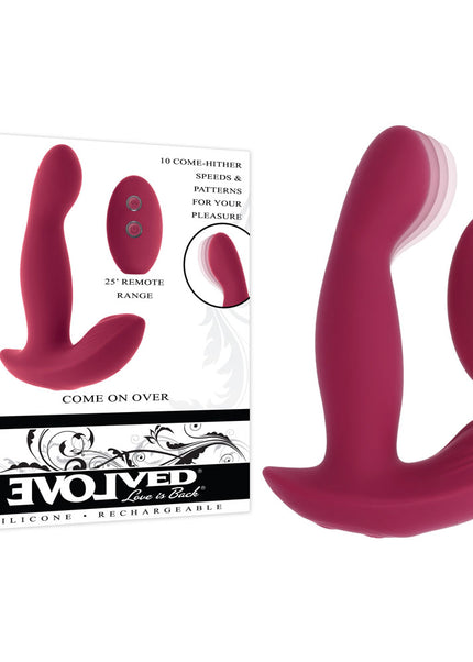 Evolved COME ON OVER - Burgundy Red 15.9 cm USB Rechargeable Vibrator with Wireless Remote