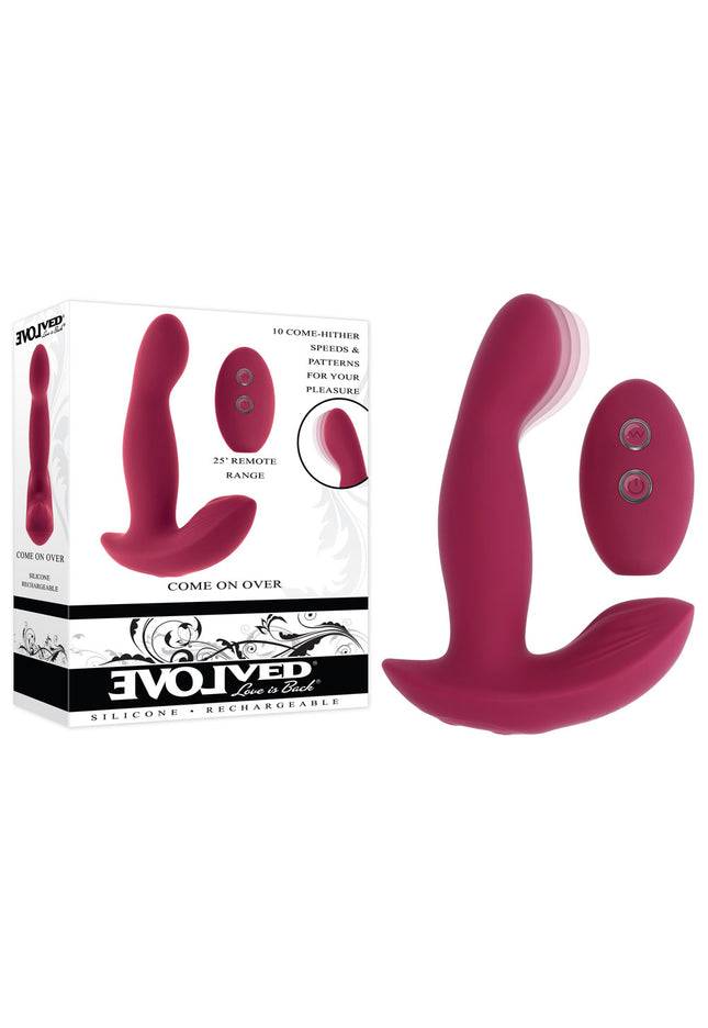 Evolved COME ON OVER - Burgundy Red 15.9 cm USB Rechargeable Vibrator with Wireless Remote