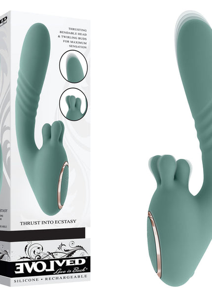 Evolved THRUST INTO ECSTASY - Green 21 cm USB Rechargeable Thrusting & Rotating Vibrator