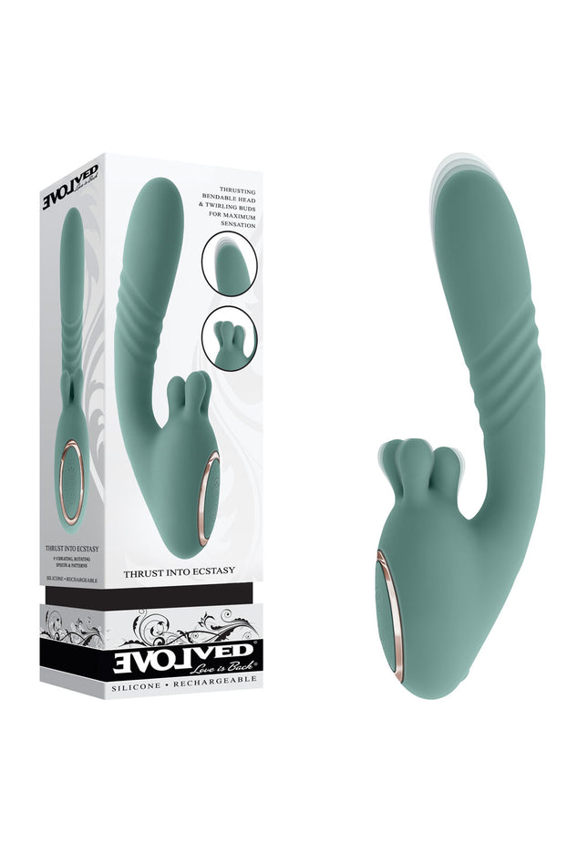 Evolved THRUST INTO ECSTASY - Green 21 cm USB Rechargeable Thrusting & Rotating Vibrator