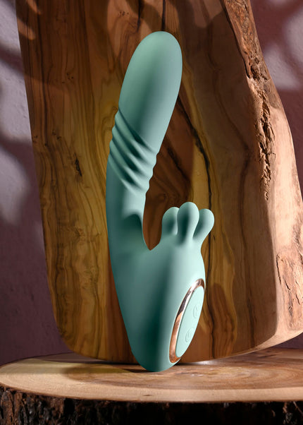 Evolved THRUST INTO ECSTASY - Green 21 cm USB Rechargeable Thrusting & Rotating Vibrator