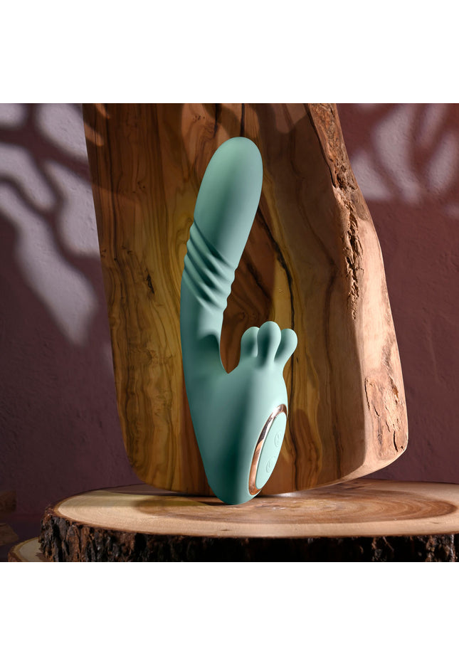 Evolved THRUST INTO ECSTASY - Green 21 cm USB Rechargeable Thrusting & Rotating Vibrator
