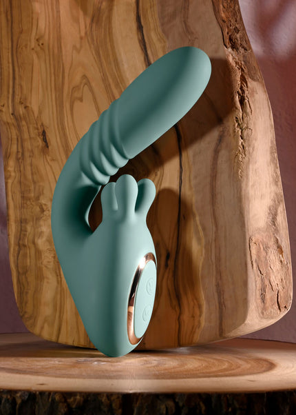 Evolved THRUST INTO ECSTASY - Green 21 cm USB Rechargeable Thrusting & Rotating Vibrator