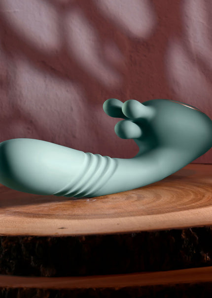 Evolved THRUST INTO ECSTASY - Green 21 cm USB Rechargeable Thrusting & Rotating Vibrator