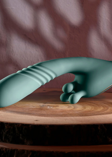 Evolved THRUST INTO ECSTASY - Green 21 cm USB Rechargeable Thrusting & Rotating Vibrator