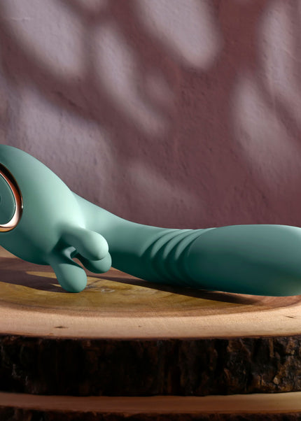 Evolved THRUST INTO ECSTASY - Green 21 cm USB Rechargeable Thrusting & Rotating Vibrator