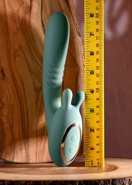 Evolved THRUST INTO ECSTASY - Green 21 cm USB Rechargeable Thrusting & Rotating Vibrator