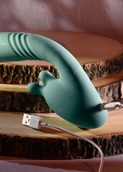 Evolved THRUST INTO ECSTASY - Green 21 cm USB Rechargeable Thrusting & Rotating Vibrator