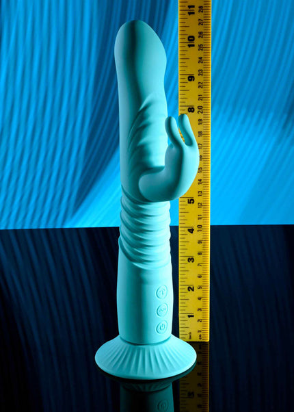 Evolved BUNNY HOP - Teal 25.1 cm USB Rechargeable Thrusting Rabbit Vibrator with Suction Base