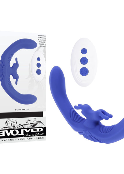 Evolved LOVEBIRDS - Purple 20.8 cm USB Rechargeable Double-Ended Rabbit Vibrator with Remote