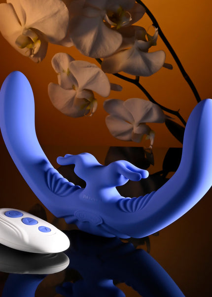 Evolved LOVEBIRDS - Purple 20.8 cm USB Rechargeable Double-Ended Rabbit Vibrator with Remote