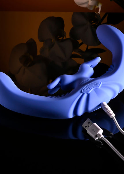 Evolved LOVEBIRDS - Purple 20.8 cm USB Rechargeable Double-Ended Rabbit Vibrator with Remote