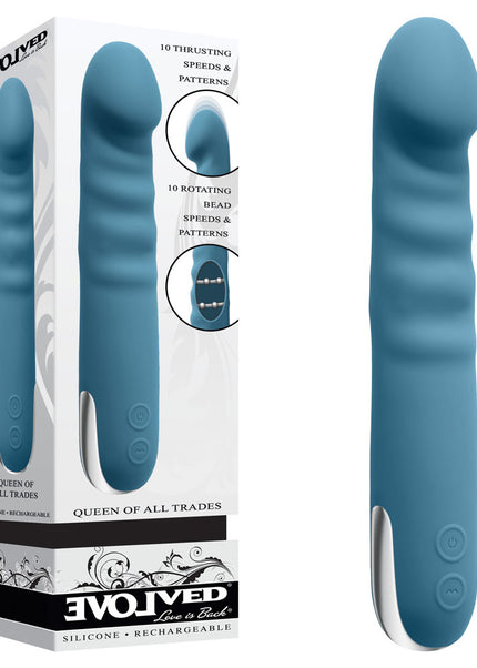 Evolved QUEEN OF ALL TRADES - Blue 22.6 cm USB Rechargeable Thrusting & Rotating Vibrator