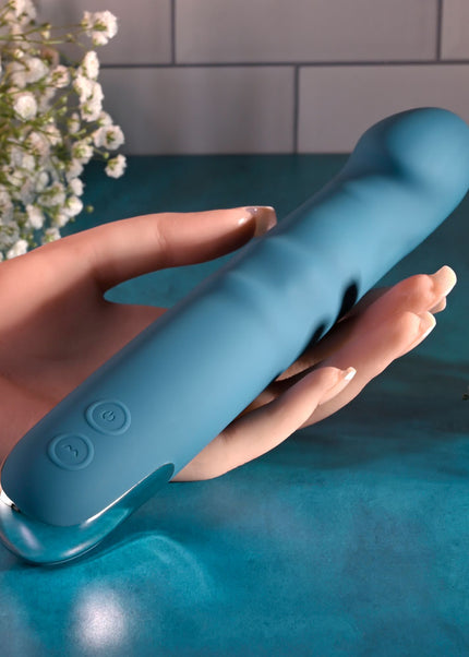 Evolved QUEEN OF ALL TRADES - Blue 22.6 cm USB Rechargeable Thrusting & Rotating Vibrator