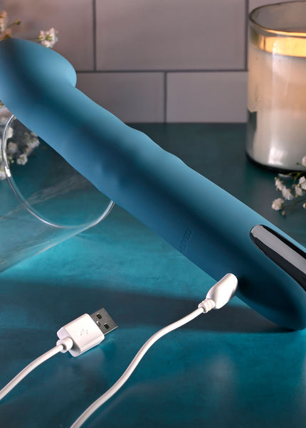 Evolved QUEEN OF ALL TRADES - Blue 22.6 cm USB Rechargeable Thrusting & Rotating Vibrator