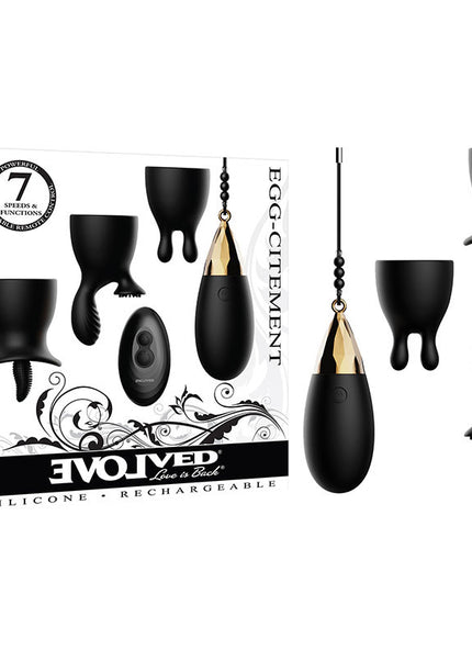 Evolved Egg-Citment - Black USB Rechargeable Egg with 3 Sleeves & Wireless Remote