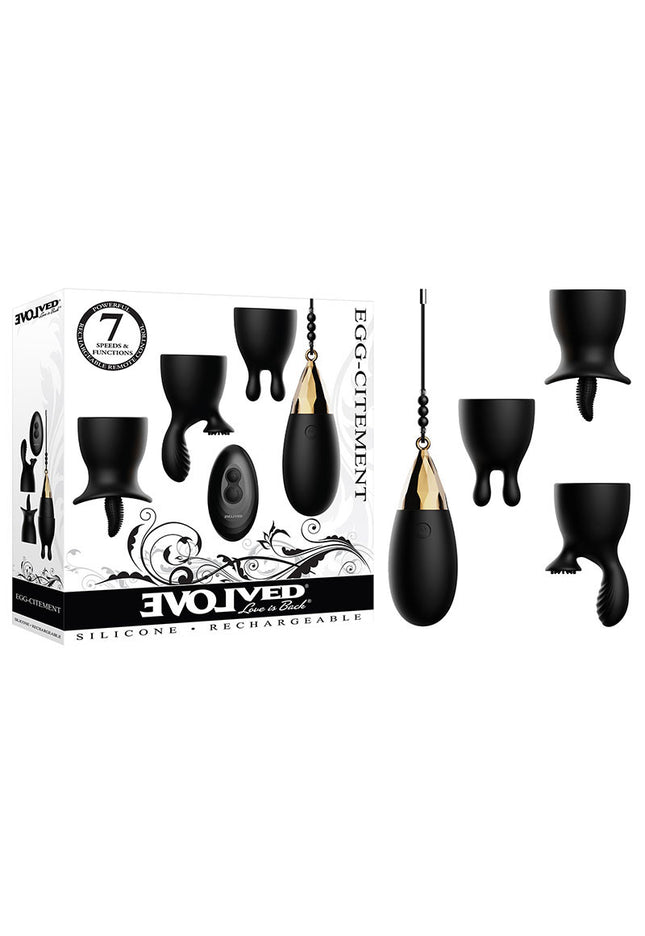 Evolved Egg-Citment - Black USB Rechargeable Egg with 3 Sleeves & Wireless Remote