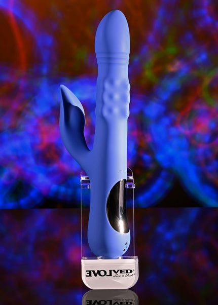 Evolved POP GOES THE O - Purple 24.7 cm USB Rechargeable Thrusting & Bulging Rabbit Vibrator