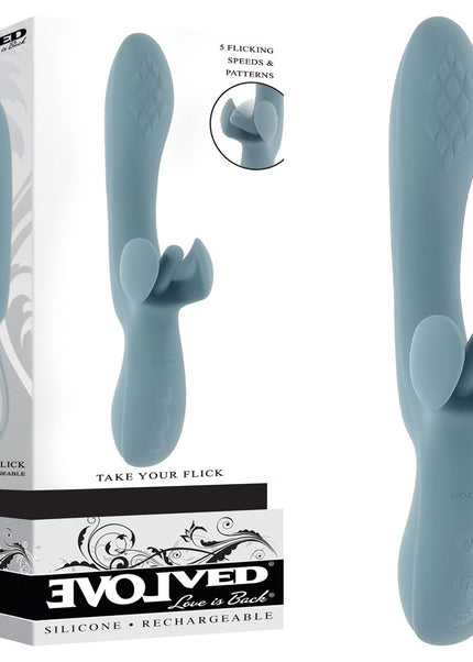 Evolved TAKE YOUR FLICK - Grey 24.1 cm USB Rechargeable Vibrator with Flicking Clitoral Stimulator