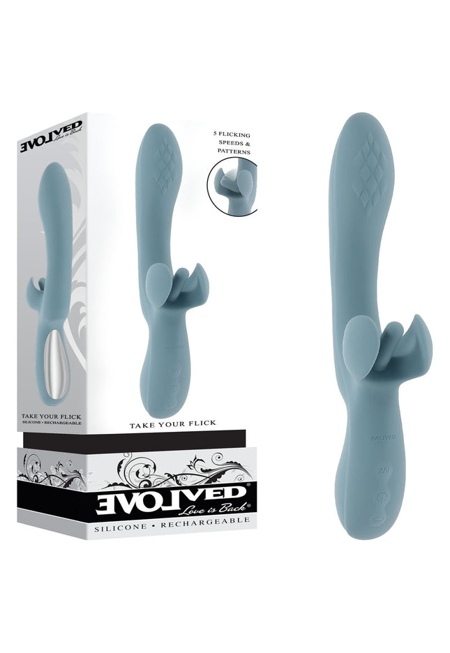 Evolved TAKE YOUR FLICK - Grey 24.1 cm USB Rechargeable Vibrator with Flicking Clitoral Stimulator