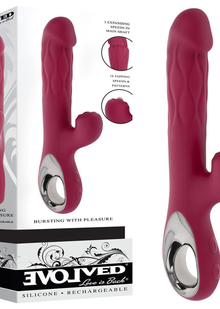 Evolved BURSTING WITH PLEASURE - Red 25.4 cm USB Rechargeable Vibrator with Tapping Clitoral Stimulator