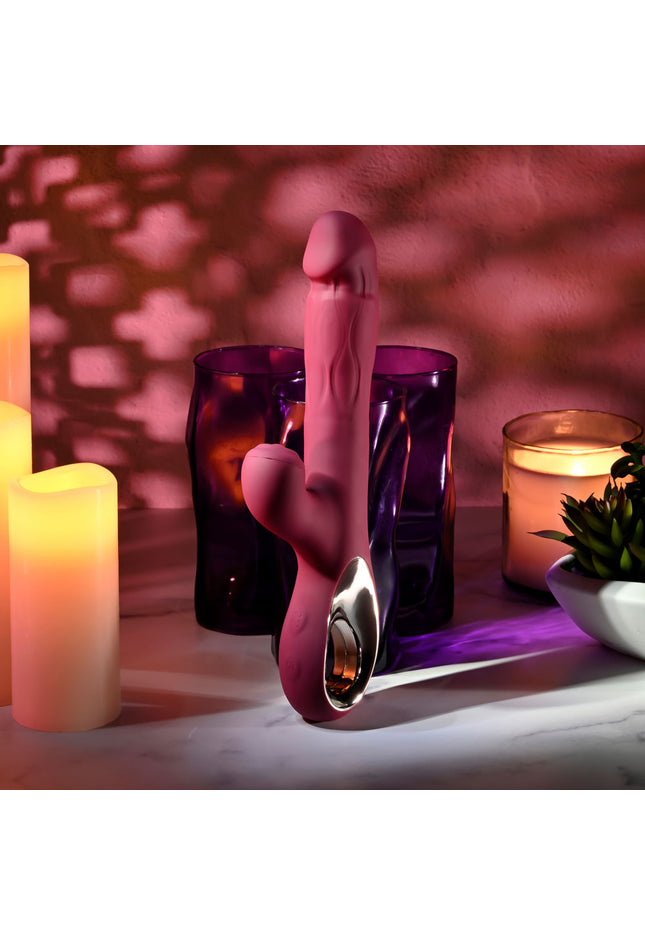 Evolved BURSTING WITH PLEASURE - Red 25.4 cm USB Rechargeable Vibrator with Tapping Clitoral Stimulator
