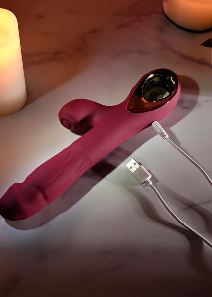 Evolved BURSTING WITH PLEASURE - Red 25.4 cm USB Rechargeable Vibrator with Tapping Clitoral Stimulator