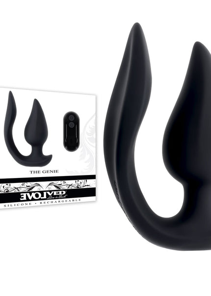 Evolved THE GENIE - Black 11.2 cm USB Rechargeable Vibrating Plug with Wireless Remote