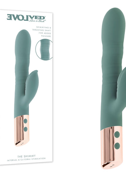 Evolved THE SHIMMY - Green USB Rechargeable Thrusting Rabbit Vibrator