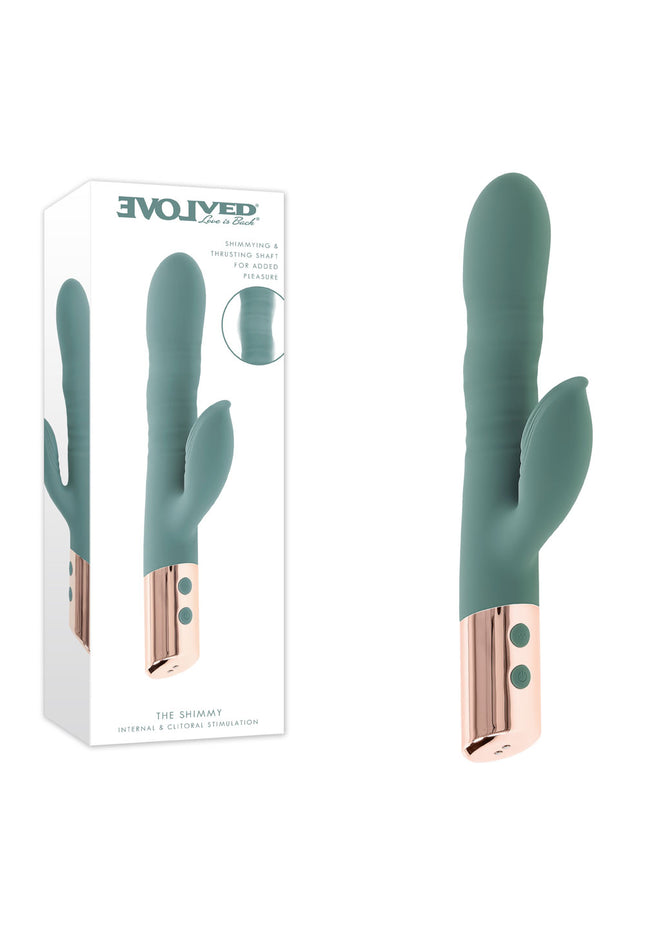 Evolved THE SHIMMY - Green USB Rechargeable Thrusting Rabbit Vibrator