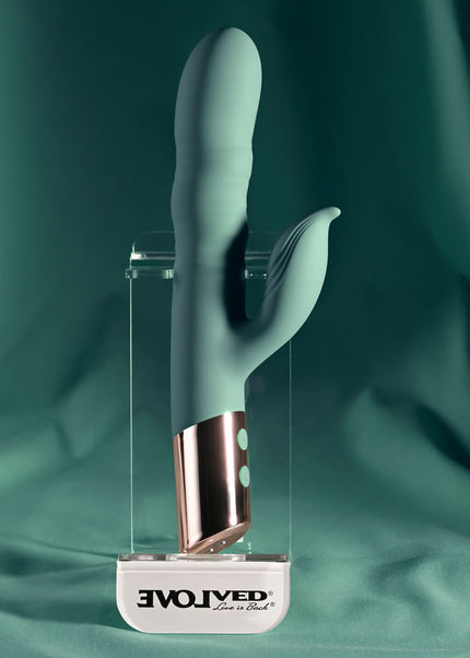 Evolved THE SHIMMY - Green USB Rechargeable Thrusting Rabbit Vibrator