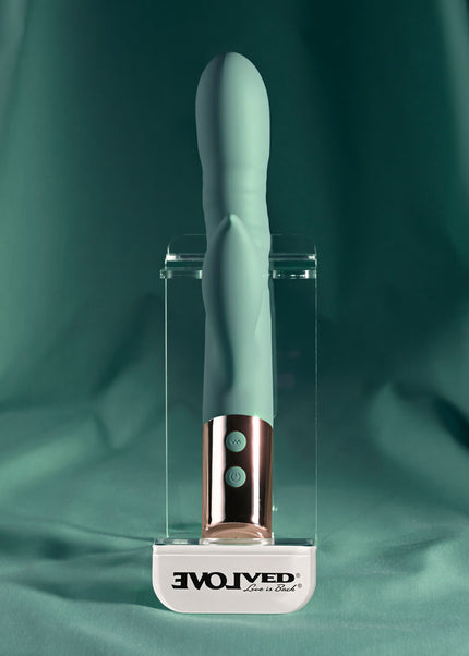 Evolved THE SHIMMY - Green USB Rechargeable Thrusting Rabbit Vibrator