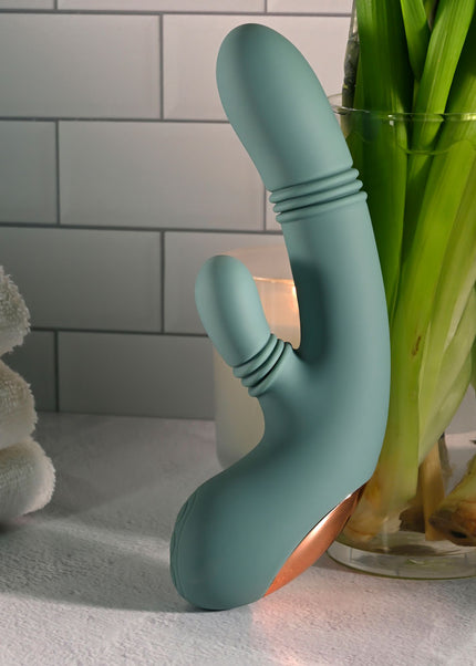 Evolved RUB ME TENDER - Green USB Rechargeable Gyrating & Thrusting Rabbit Vibrator